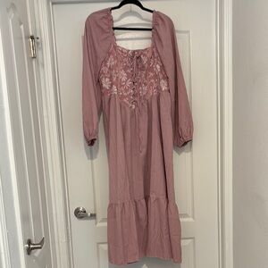 SHEIN Pink Long Sleeve Sundress with Bishop Sleeves